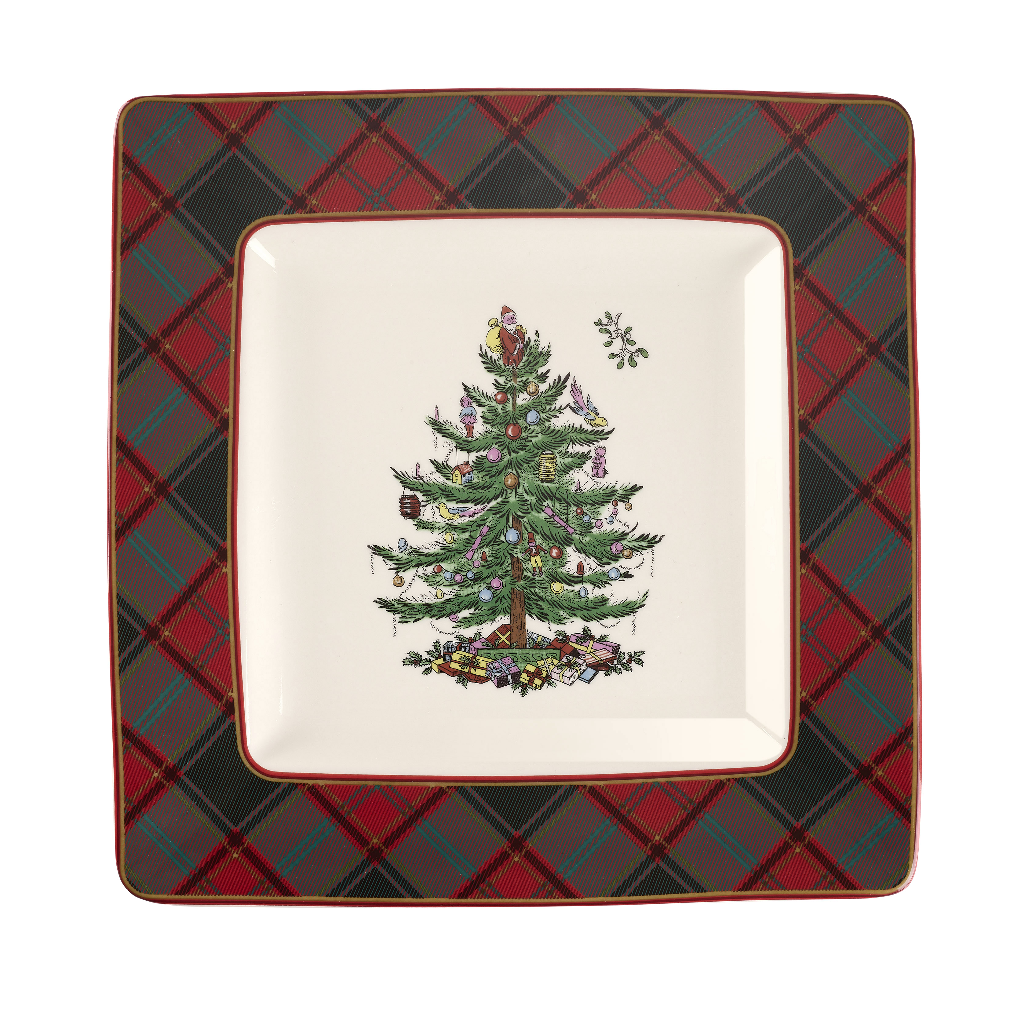 Christmas Tree Tartan 10 Inch Square Platter image number null